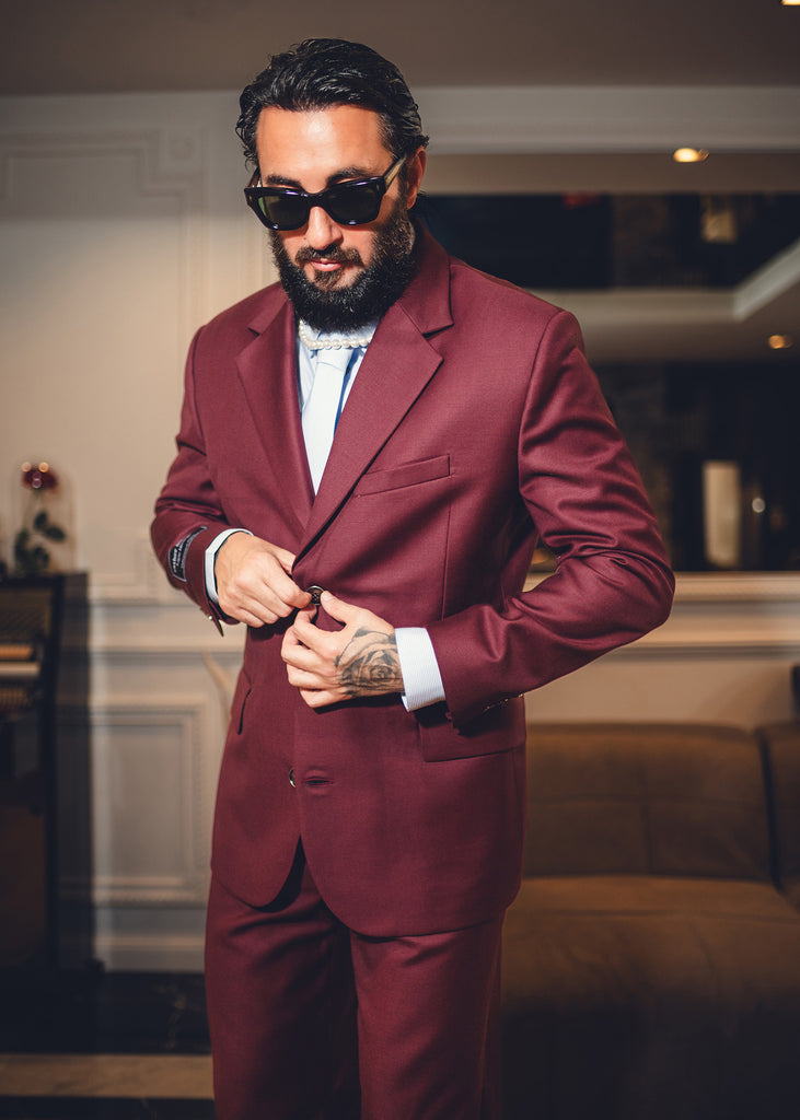 Burgundy wool suit jacket