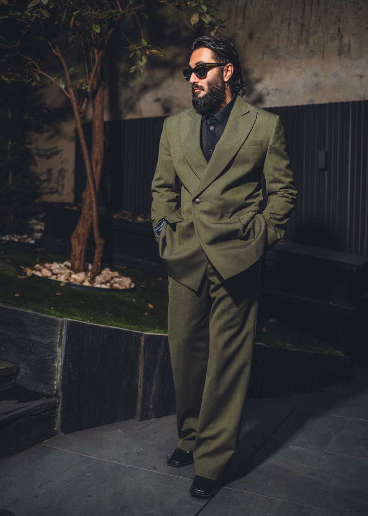 Green wool suit pants