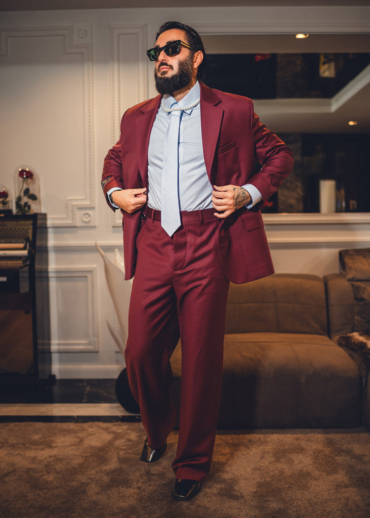 Burgundy wool suit pants