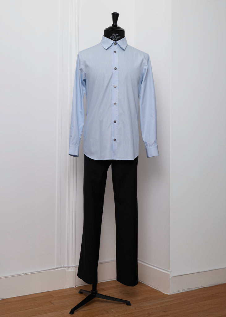 Blue shirt with white stripes