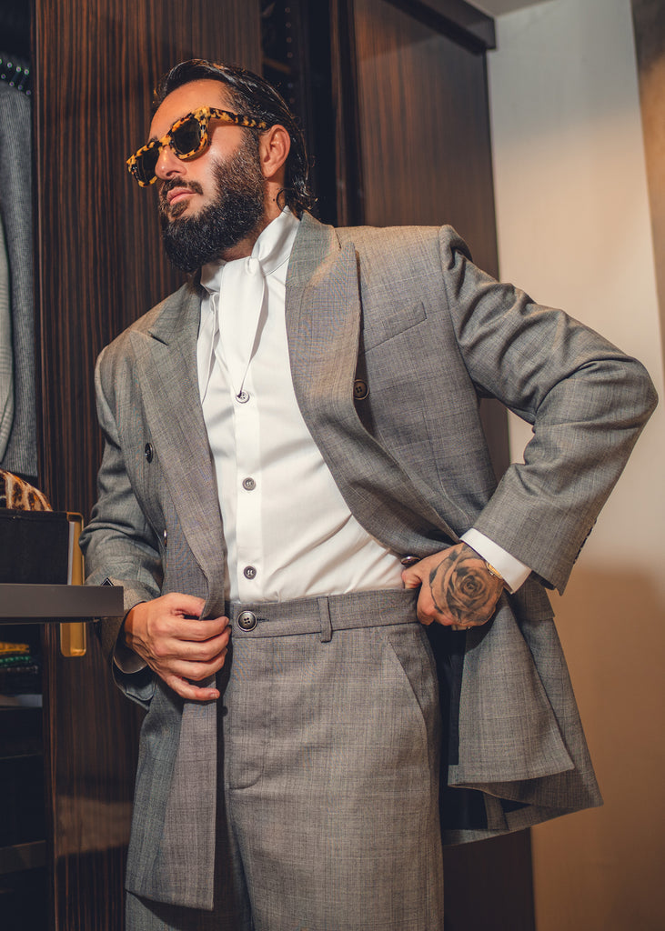 White shirt with a long collar